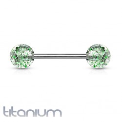 Piercing langue titane G23 paillettes vertes