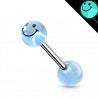Piercing de langue UV 51 - Smiley fluorescent bleu-clair
