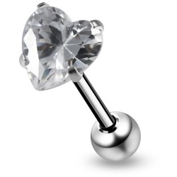Piercing langue 35 - Zircone coeur transparent