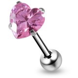 Piercing langue 35 - Zircone coeur rose