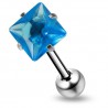 Piercing langue 37 - Zircone carré bleu-clair