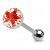 Piercing langue 48 - étoile férido rouge et transparent