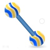 Piercing de langue UV 35 - Flexible strié jaune et bleu