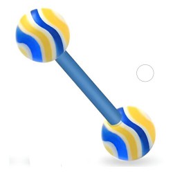 Piercing de langue UV 35 - Flexible strié jaune et bleu