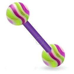 Piercing de langue UV 35 - Flexible strié vert et lilas