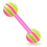 Piercing de langue UV 35 - Flexible strié vert-pomme et rose