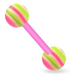 Piercing de langue UV 35 - Flexible strié vert-pomme et rose