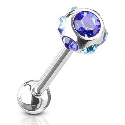 Piercing langue 46 - Deluxe sept cristaux bleus