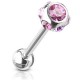 Piercing langue 46 - Deluxe sept cristaux roses