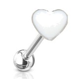 Piercing langue 63 - Coeur émaillé blanc