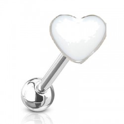 Piercing langue 63 - Coeur émaillé blanc