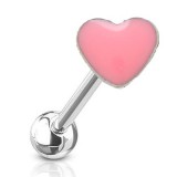 Piercing langue 63 - Coeur émaillé rose