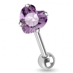 Piercing langue 35 - Zircone coeur lilas