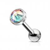 Piercing langue 26 - Cristal plat aurora