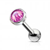 Piercing langue 26 - Cristal plat rose