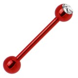 Piercing pour langue PVD 01 - Rouge boules cristal transparent