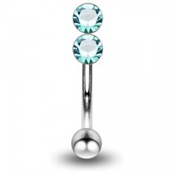 Piercing arcade 31 - Double strass vertical bleu-clair