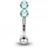 Piercing arcade 31 - Double strass vertical bleu-clair
