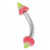Piercing pour arcade acry 33 - UV spider pointes rose et vert-pomme