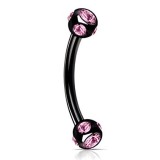 Piercing arcade 117 - Plaqué-titane noir cinq cristaux roses