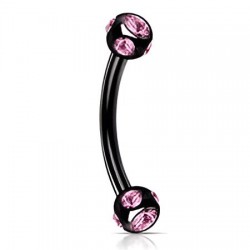 Piercing arcade 117 - Plaqué-titane noir cinq cristaux roses
