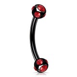 Piercing arcade 117 - Plaqué-titane noir cinq cristaux rouges