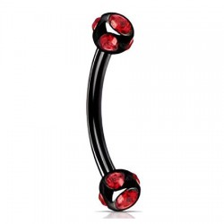 Piercing arcade 117 - Plaqué-titane noir cinq cristaux rouges