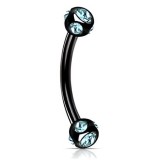 Piercing arcade 117 - Plaqué-titane noir cinq cristaux bleu-clair