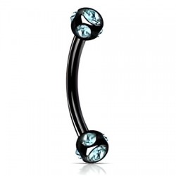 Piercing arcade 117 - Plaqué-titane noir cinq cristaux bleu-clair