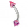 Piercing pour arcade acry 35 - UV rouge et lilas pointes striées