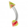Piercing pour arcade acry 35 - UV rose et vert pointes striées