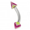 Piercing pour arcade acry 35 - UV lilas et vert pointes striées