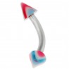 Piercing pour arcade acry 35 - UV bleu et rouge pointes striées