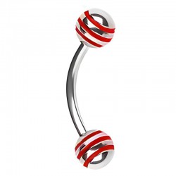 Piercing arcade 36 - Acier strié rouge boules