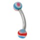 Piercing pour arcade acry 34 - UV bleu et rouge boules striées