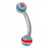 Piercing pour arcade acry 34 - UV bleu et rouge boules striées