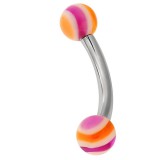Piercing pour arcade acry 34 - UV orange et lilas boules striées