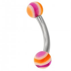 Piercing pour arcade acry 34 - UV orange et lilas boules striées