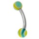 Piercing pour arcade acry 34 - UV vert et bleu boules striées
