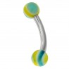 Piercing pour arcade acry 34 - UV vert et bleu boules striées