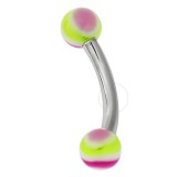 Piercing pour arcade acry 34 - UV lilas et vert boules striées