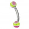 Piercing pour arcade acry 34 - UV lilas et vert boules striées