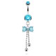 Piercing nombril noeud papillon 09 - Bleu-clair avec chainettes