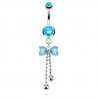 Piercing nombril noeud papillon 09 - Bleu-clair avec chainettes