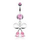 Piercing nombril noeud papillon 10 - Deux zircones roses