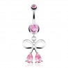 Piercing nombril noeud papillon 10 - Deux zircones roses