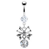 Piercing nombril noeud papillon 12 - Zircone rond transparent pendant