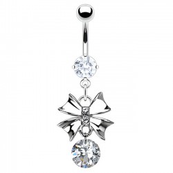 Piercing nombril noeud papillon 12 - Zircone rond transparent pendant