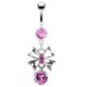 Piercing nombril noeud papillon 12 - Zircone rond rose pendant