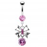 Piercing nombril noeud papillon 12 - Zircone rond rose pendant